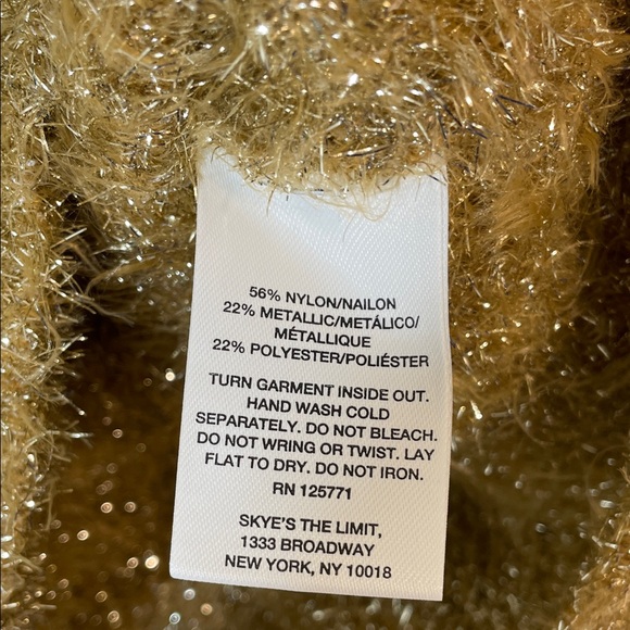 Skye's the Limit Boho Gold Fuzzy Sparkly Tinsel Crew Neck Sweaters. Medium. NWT. - Picture 6 of 8
